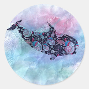 Sticker Rond Baleine ornementale de silhouette