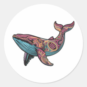 Sticker Rond Baleine psychédélique colorée
