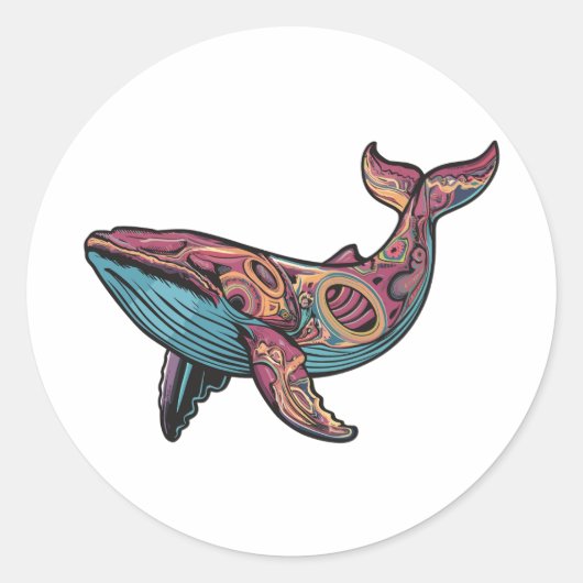 Sticker Rond Baleine psychédélique colorée (Devant)