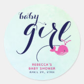 Sticker Rond Baleine rose bébé océan marine bleu bébé fille dou (Devant)