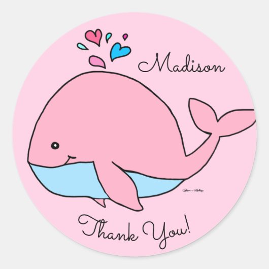 Sticker Rond Baleine rose de Kawaii Customisée (Devant)