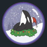 Sticker Rond Baleine tueuse Orca Christmas<br><div class="desc">Baleine tueuse Orca Christmas</div>