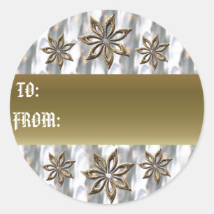 Sticker Rond Balise cadeau argent et or
