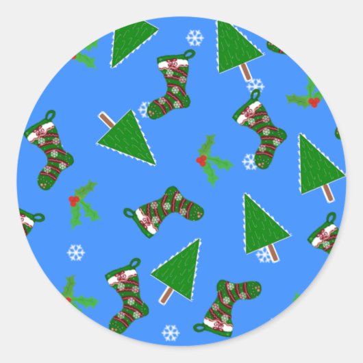 Sticker Rond Balise Cadeau bleu Symboles de Noël (Devant)