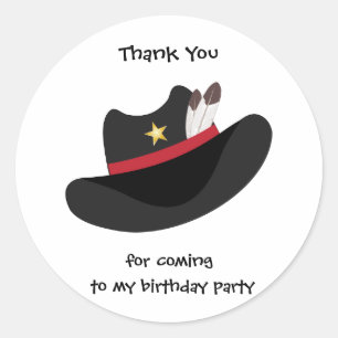 Sticker Rond Balise cadeau d'anniversaire Merci Cowboy