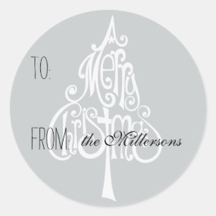 Sticker Rond Balise cadeau de l'arbre de Noël Joyeux