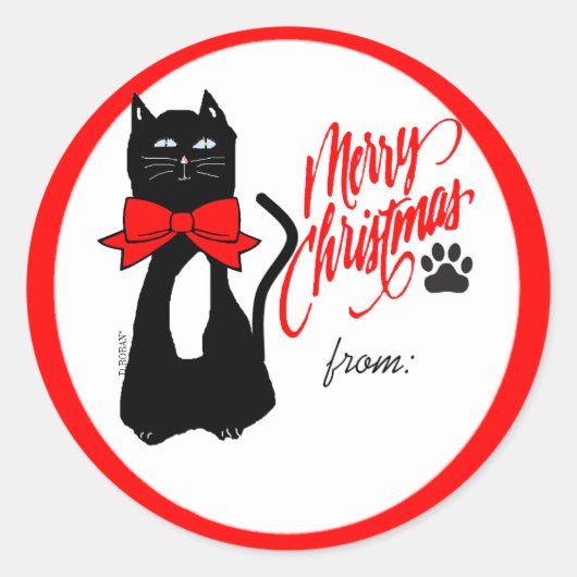 Sticker Rond Balise cadeau de Noël de chat (Devant)