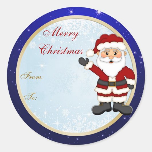 Sticker Rond Balise cadeau de Noël de Cute Père Noël (Devant)