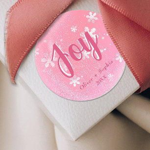 Sticker Rond Balise cadeau de Noël de Noël de Noël de Pink Snow