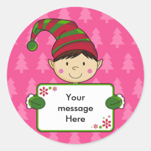 Sticker Rond Balise cadeau de Noël Elf mignon