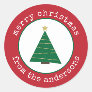 Sticker Rond Balise cadeau de Noël Joyeux Arbre