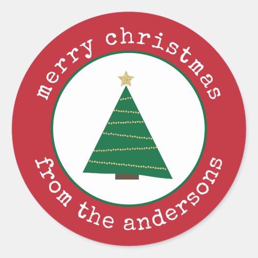 Sticker Rond Balise cadeau de Noël Joyeux Arbre (Devant)