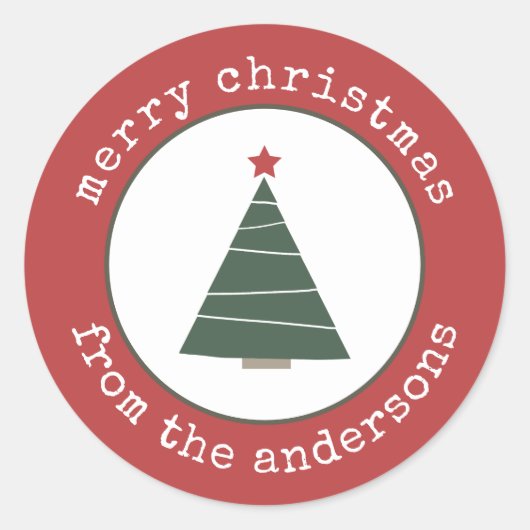 Sticker Rond Balise cadeau de Noël Joyeux Arbre (Devant)