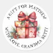 Sticker Rond Balise cadeau de Noël Joyeux personnalisé (Devant)