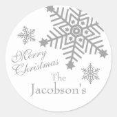 Sticker Rond Balise cadeau de Noël Joyeux Silver Silver Snowfla (Devant)