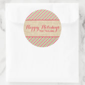 Sticker Rond Balise cadeau de Noël rustique Rouge Green Stripes (Sac)