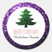 Sticker Rond Balise cadeau de Noël vert pourpre foncé étincelle (Devant)