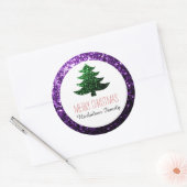 Sticker Rond Balise cadeau de Noël vert pourpre foncé étincelle (Enveloppe)
