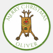 Sticker Rond Balise cadeau de nom de l'enfant de Noël de Cerf-N (Devant)