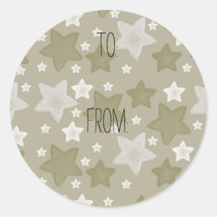 Sticker Rond Balise cadeau Gold Watercolor Stars
