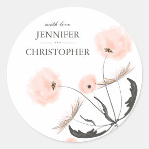 Sticker Rond Balise cadeau Mariage Peach Watercolor