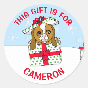 Sticker Rond Balise cadeau personnalisé de chien chiot de Noël