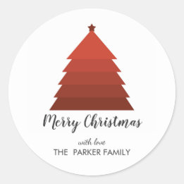 Sticker Rond Balise Cadeau personnalisé Red Christmas Tree