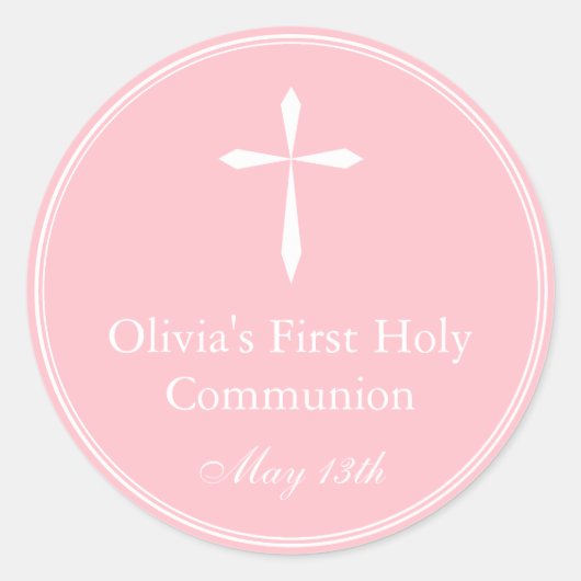 Sticker Rond Balise Croix Religieuse Moderne, Faveur Rose (Devant)