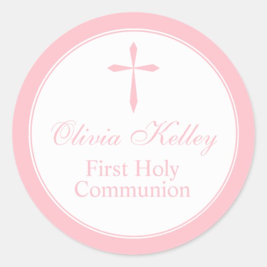 Sticker Rond Balise Croix Religieuse Moderne, Faveur Rose (Devant)