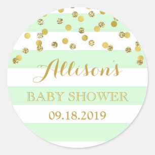 Sticker Rond Balise de Baby shower de Confetti Gold Stripes