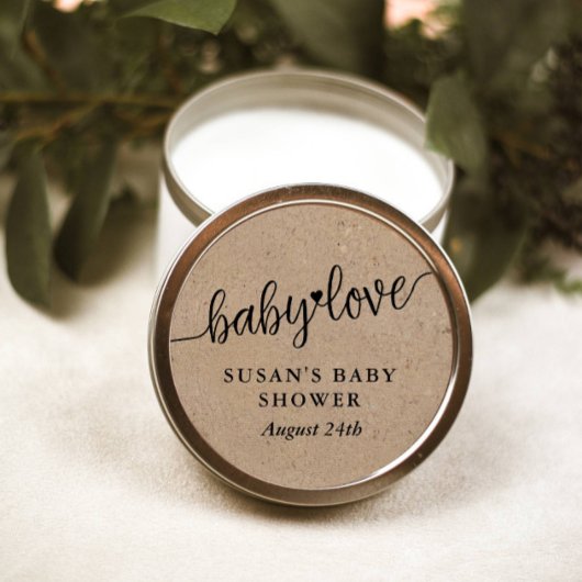 Sticker Rond Balise de Baby shower rustique, Kraft, Baby Love F