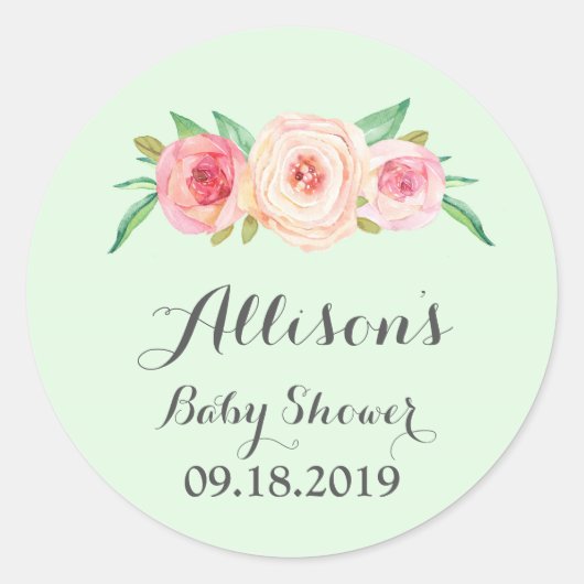 Sticker Rond Balise de Baby shower vert rose pâle (Devant)