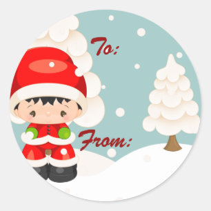 Sticker Rond Balise de cadeau Père Noël Boy - Round Wonders