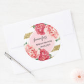 Sticker Rond Balise de Fête des mariées florale rose or bleu Fa (Enveloppe)