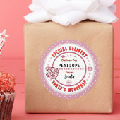 Sticker Rond Balise de livraison spéciale de Père Noël à Child