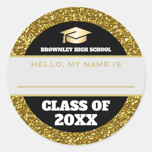 Sticker Rond Balise de nom de réunion Gold et Black (Devant)