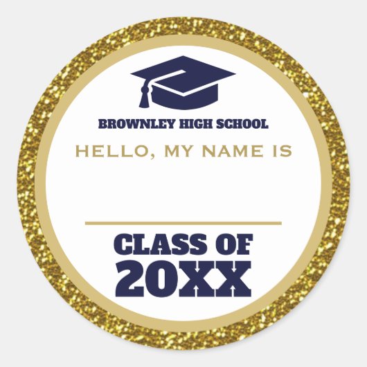 Sticker Rond Balise de nom de réunion or et bleu (Devant)