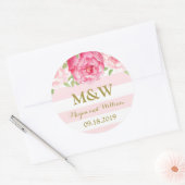 Sticker Rond Balise Fleur rose rayé Monogramme de mariage Faveu (Enveloppe)