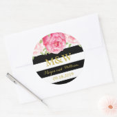 Sticker Rond Balise Noir Grandes Florales Monogramme Mariage Fa (Enveloppe)