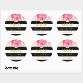 Sticker Rond Balise Noir Grandes Florales Monogramme Mariage Fa (Feuille)