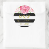 Sticker Rond Balise Noir Grandes Florales Monogramme Mariage Fa (Sac)