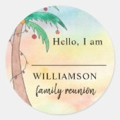 Sticker Rond Balise Nom de la famille Palm Tree (Devant)
