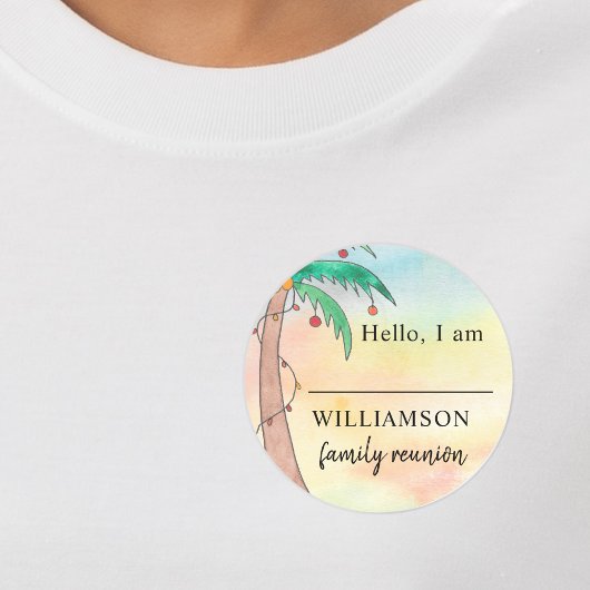 Sticker Rond Balise Nom de la famille Palm Tree