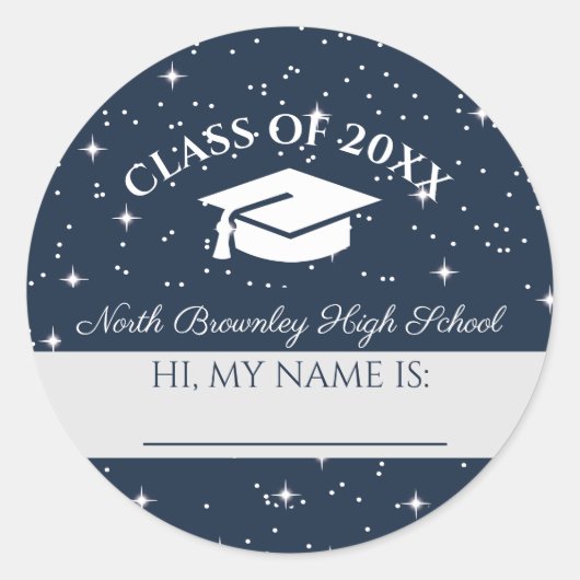 Sticker Rond Balise Nom de réunion de classe bleue (Devant)