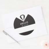Sticker Rond Balise officielle de nom Hello noir et blanc (Enveloppe)