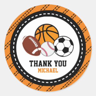 Sticker Rond Balise Orange Sport All Star Party Merci Favoriser