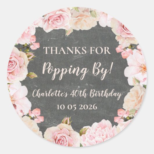 Sticker Rond Balise Pink Merci pour Popping By Birthday (Devant)