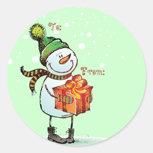 Sticker Rond Balises cadeau de Noël de mignonne Snowman (Devant)