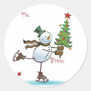 Sticker Rond Balises cadeau de Noël de mignonne Snowman