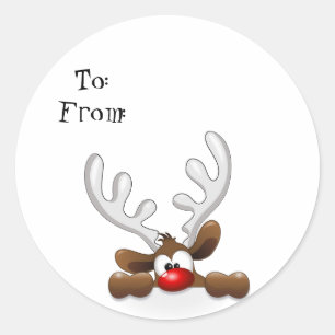 Sticker Rond Balises Cadeaux Cute Reindeer